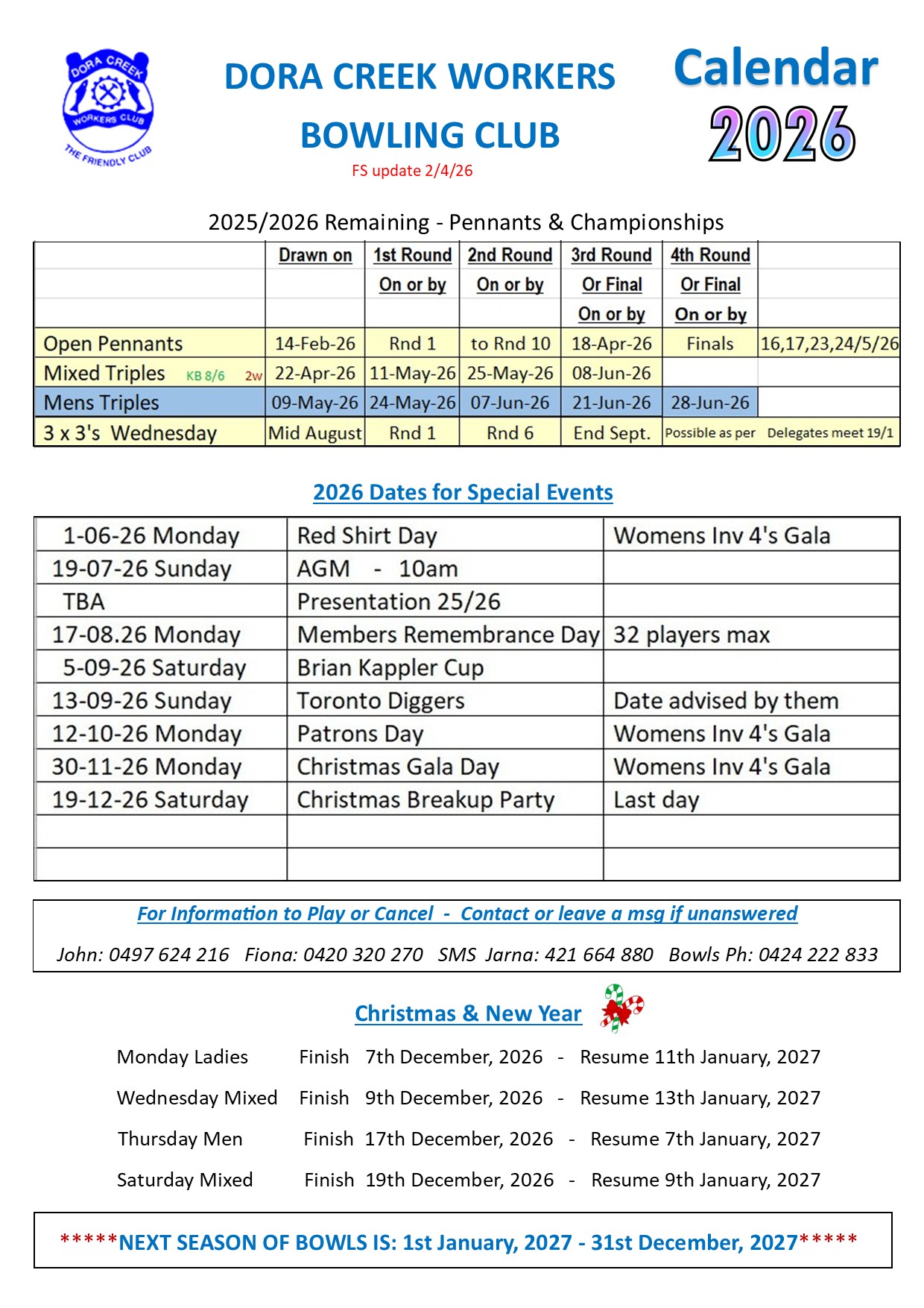 bowls calender 2026